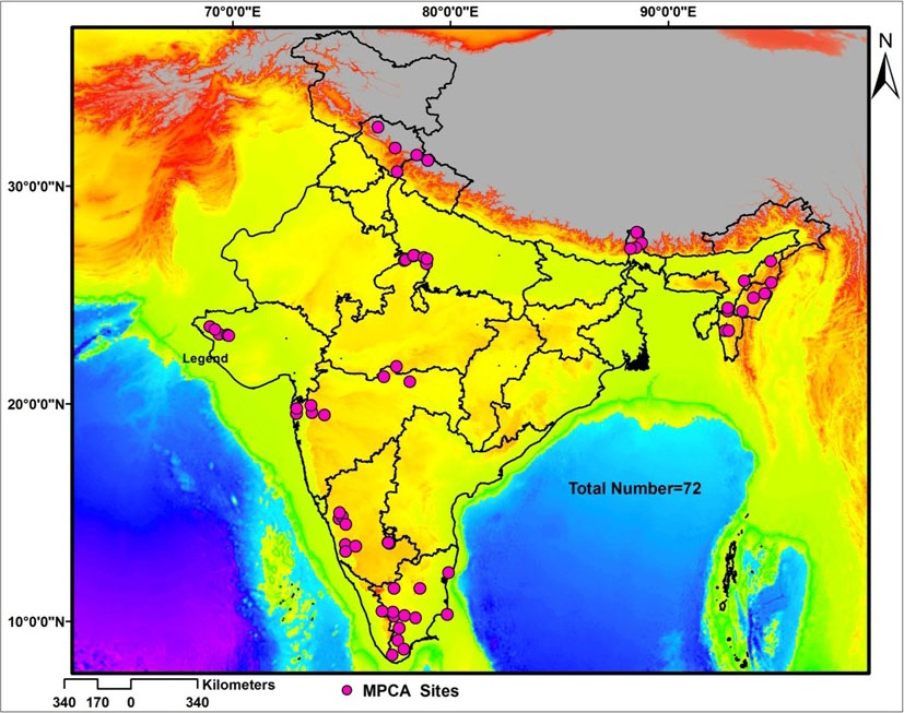 Map of India showing MPCDA sites