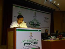 Shri Acharaya Bala Krishnan CEO Patanjali Presents his speech during the International Symposium on Drafting National Policy on Medicinal and Aromatic Plants of India on 19-20th January 2017 at ICAR,NASC Complex,Pusa New Delhi