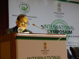 Shri Om Prakash Sharma MLA of BJP,Delhi Presents his speech during the International Symposium on Drafting National Policy on Medicinal and Aromatic Plants of India on 19-20th January 2017 at ICAR,NASC Complex,Pusa New Delhi